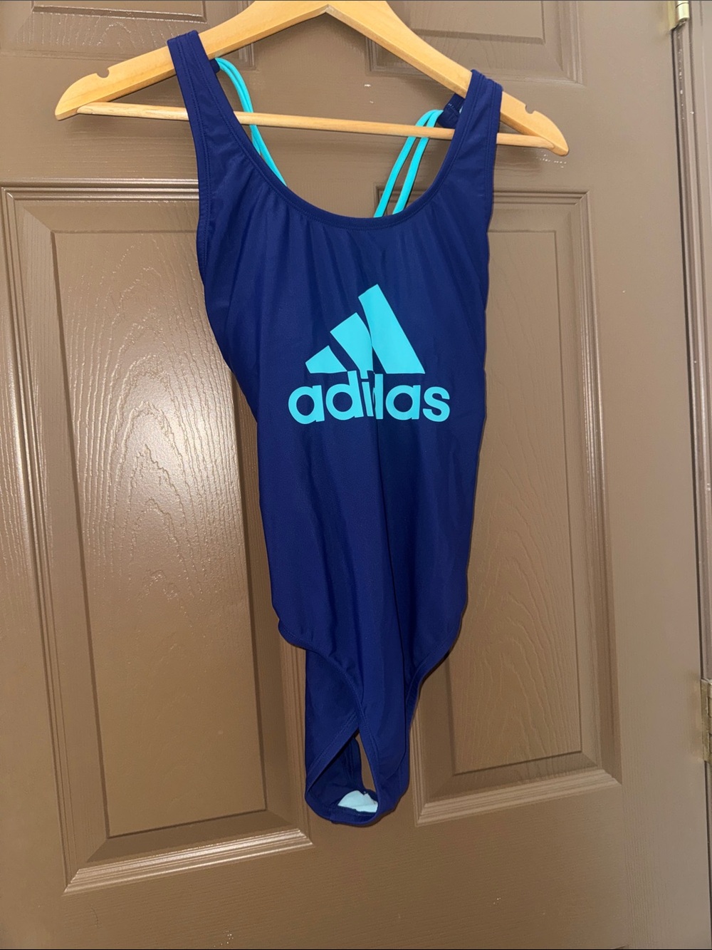 adidas Navy Swimsuit with Aqua Logo and Straps